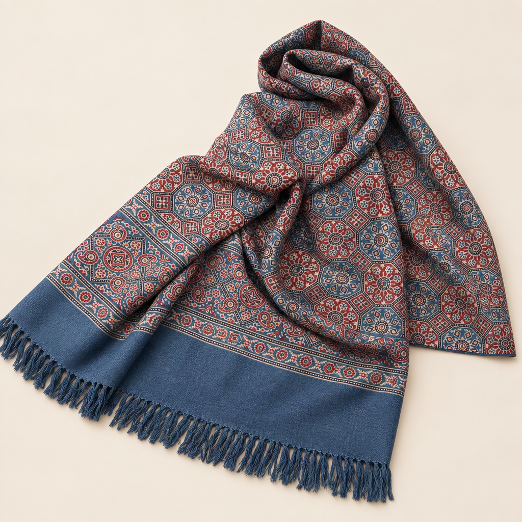Anar Ajrakh Luxury Fine Wool Shawl/Scarf