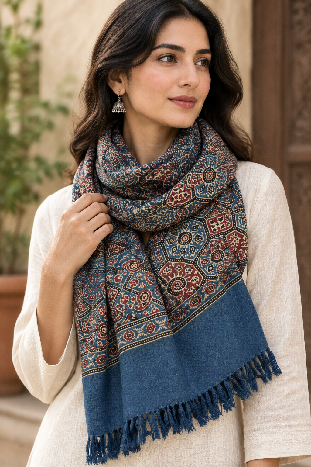 Anar Ajrakh Luxury Fine Wool Shawl/Scarf
