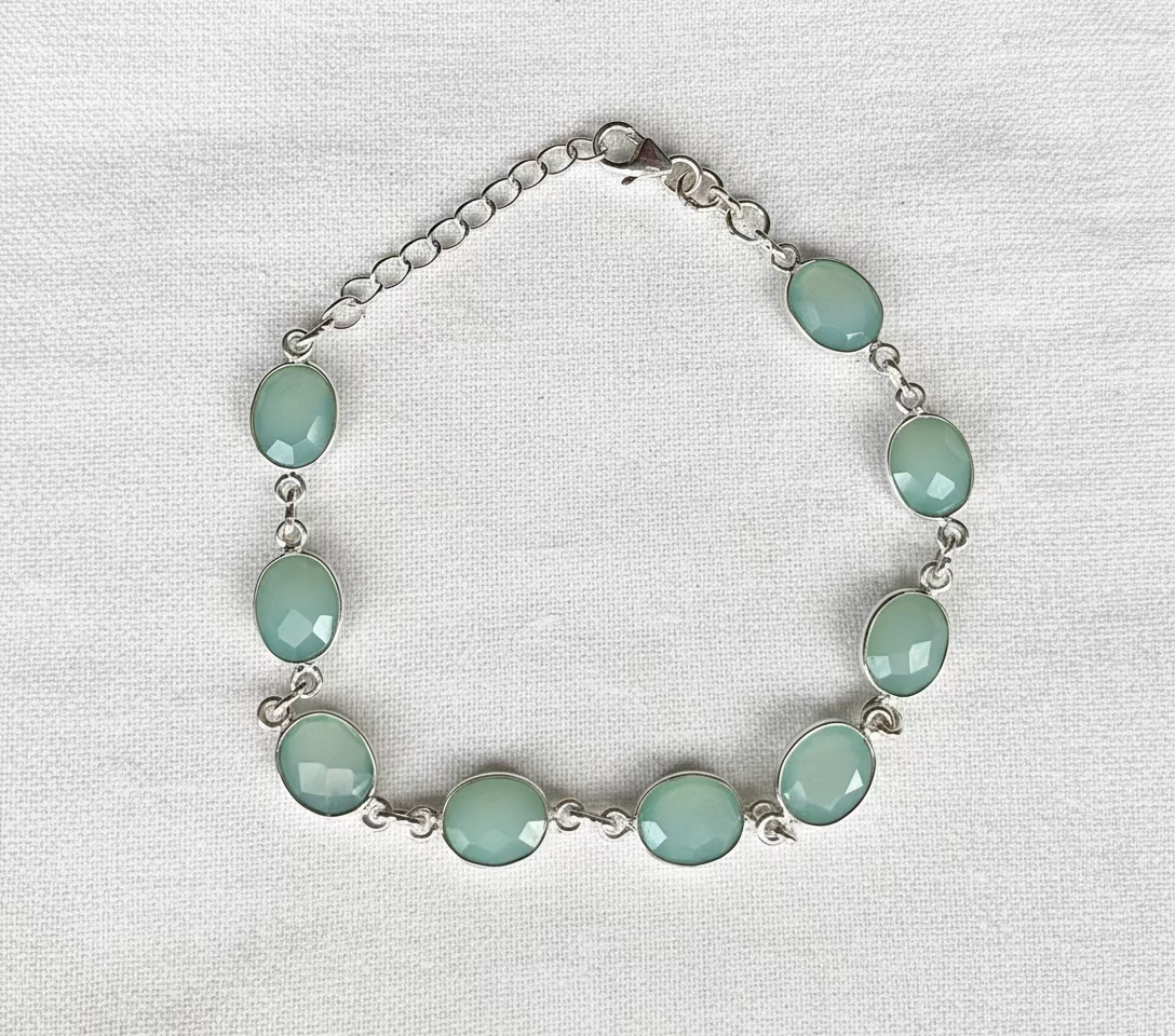 Aqua Chalcedony Silver bracelet