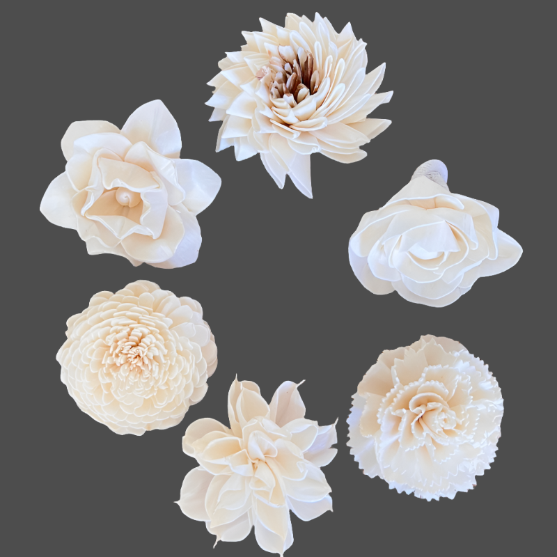 Assorted Shola Wood Flowers - Set of 6