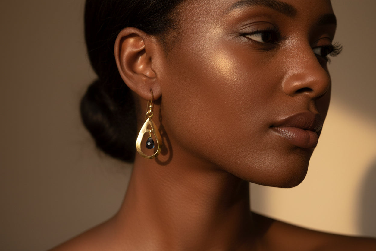 Black Onyx Gold plated long earrings