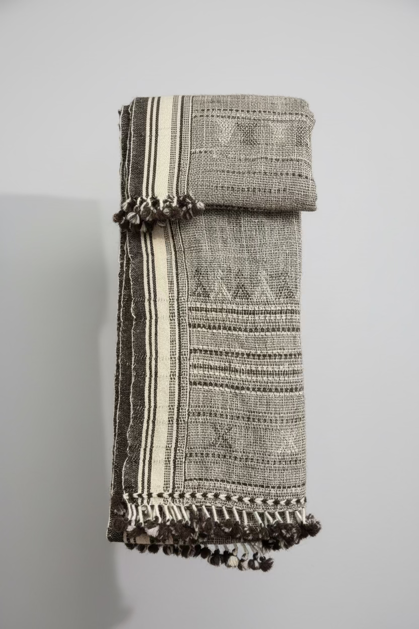 Black and White interwoven Wool Throw - Kutch Weaving, luxurious