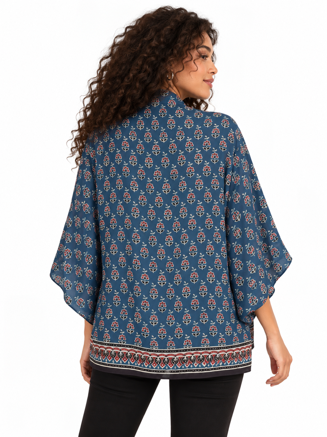 Blue Fleur - Ajrakh Modal Silk shrug - All Season