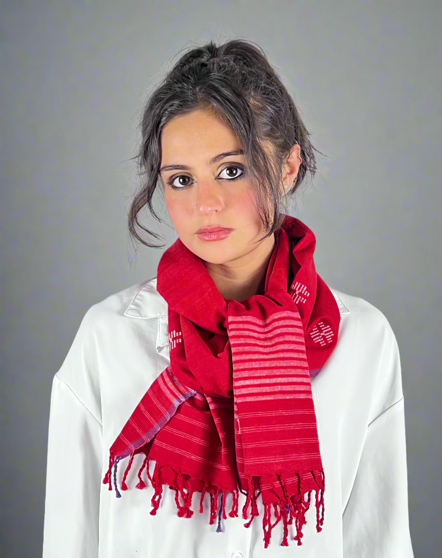 Scarlet Peace Silk &amp; Cotton Scarf (Vegan)