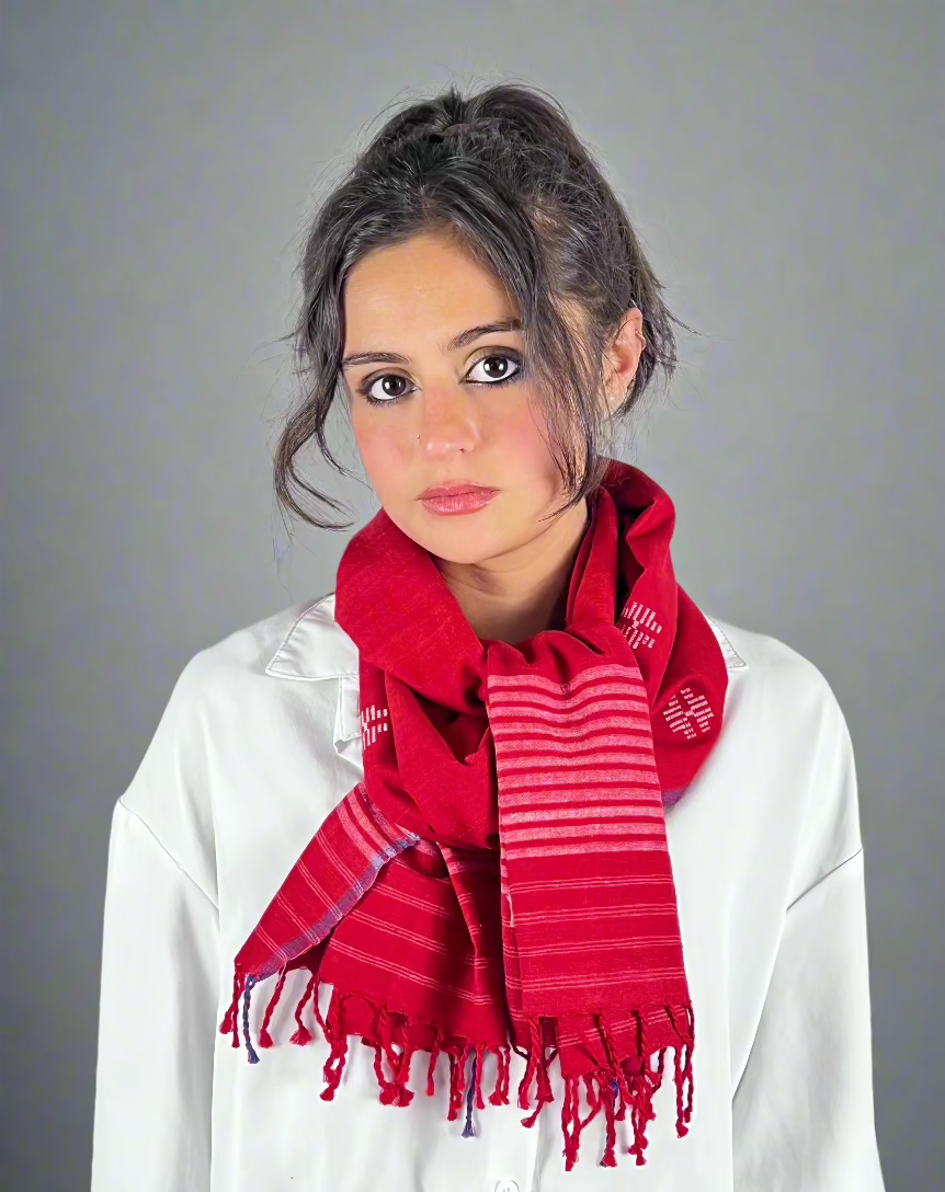 Scarlet Peace Silk & Cotton Scarf (Vegan)