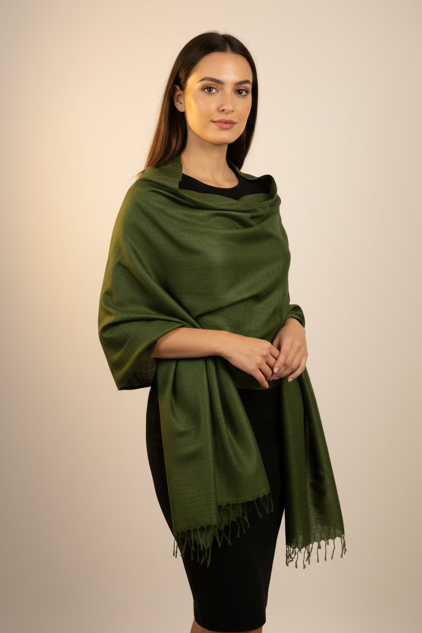 Dark Green vegan silk scarf as wrap