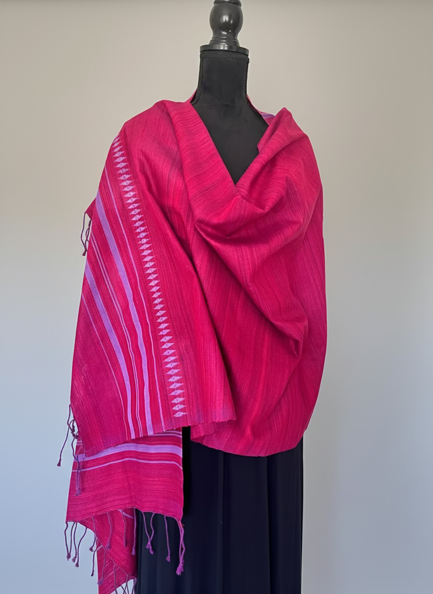 Fuchsia Vegan Silk Scarf with diamond motifs - shawl
