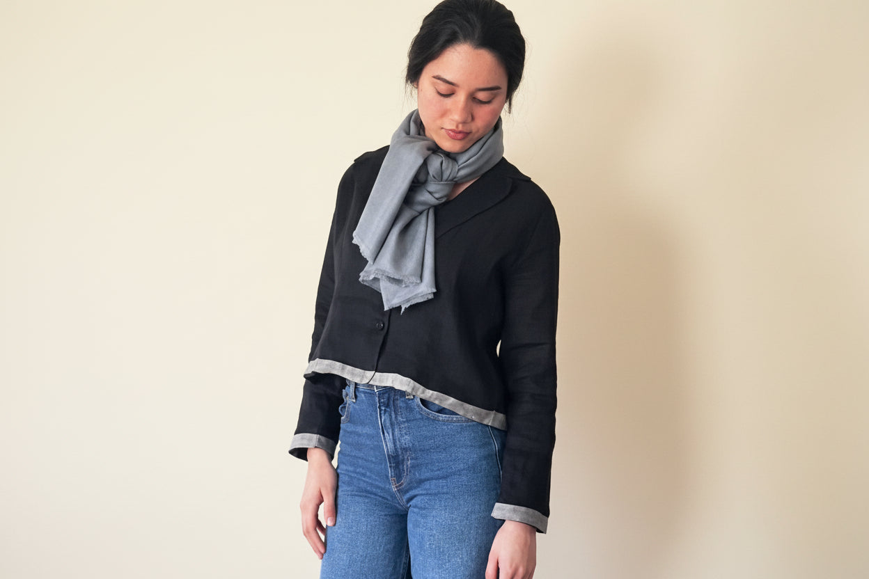 Gray Cashmere scarf on woman