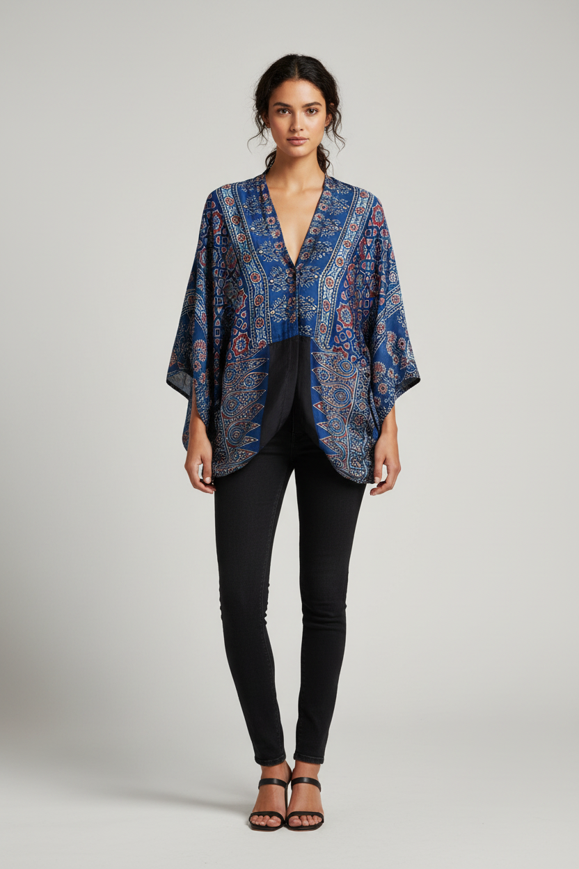 Flora - Ajrakh Modal Silk shrug - All Season
