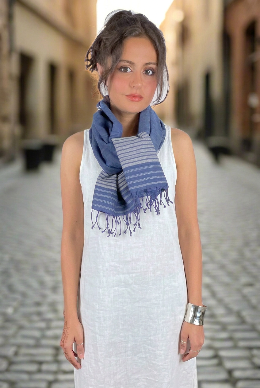 Indigo Peace Silk & Cotton Scarf
