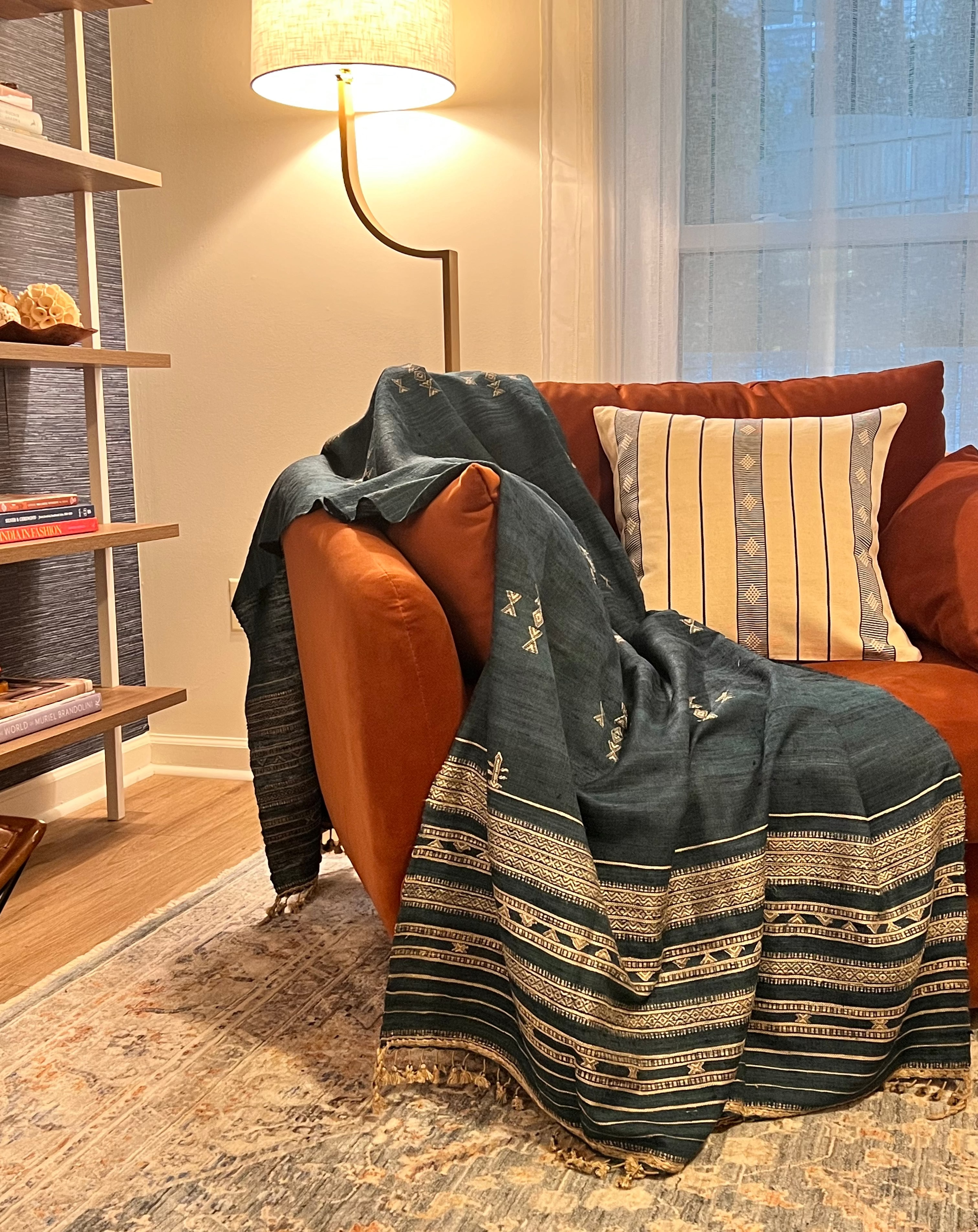 Kutch Weaving Indigo Silk-Wool Throw - Jalboota