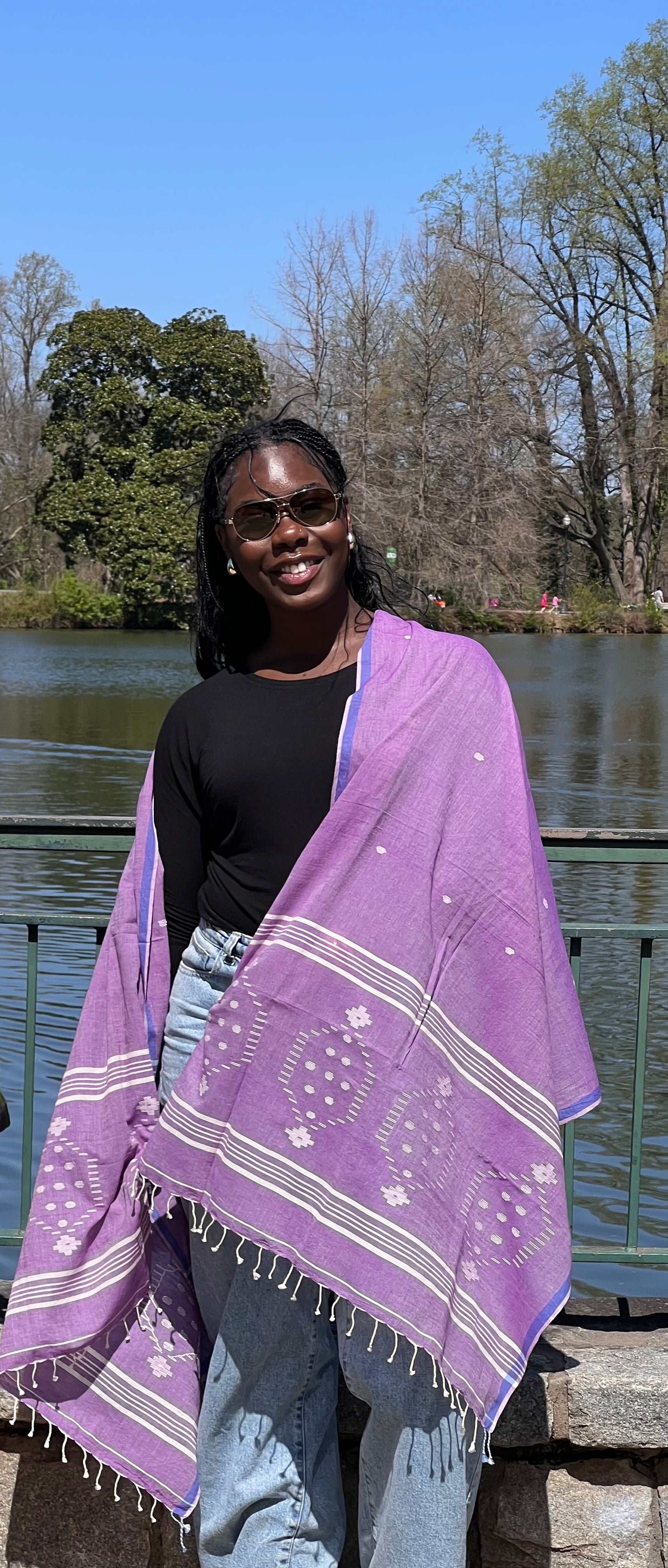 Lavender Jamdani Muslin Scarf