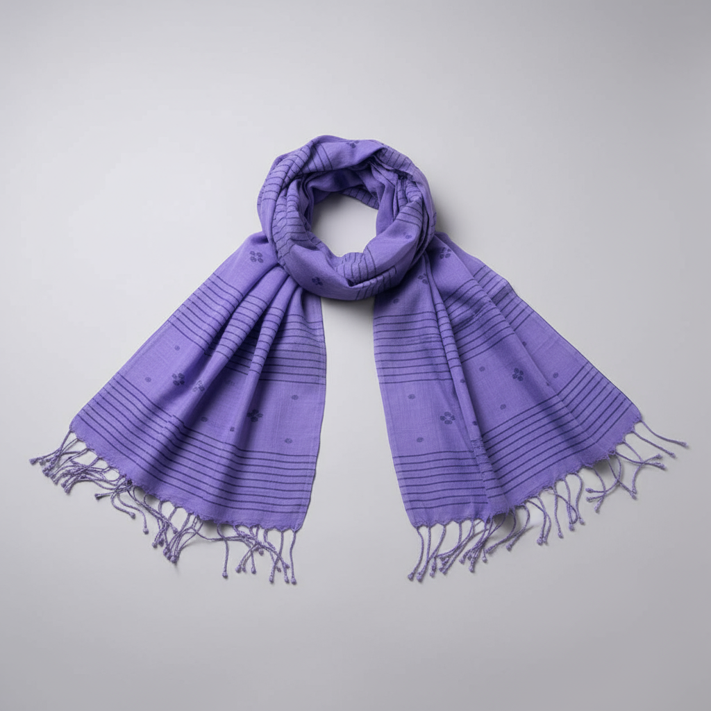 Purple lilac scarf with fringe 