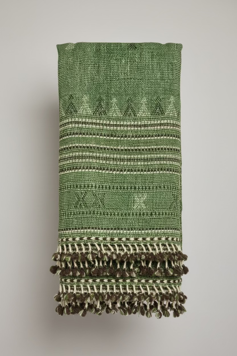 Mint and Black interwoven Wool Throw - Kutch Weaving