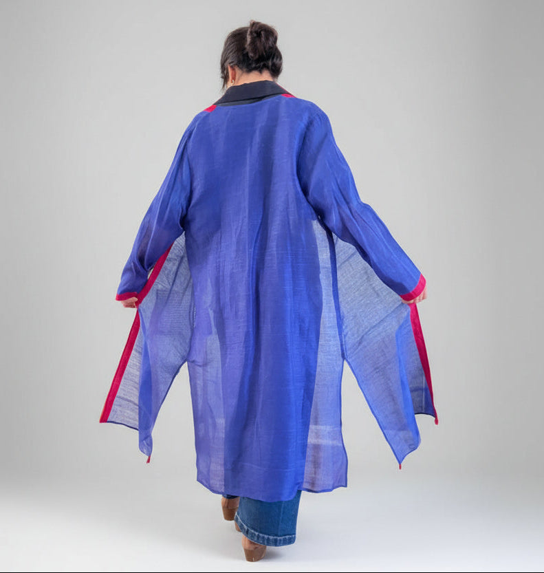 Neela Kimono - back-linen-cotton-cobaltblue