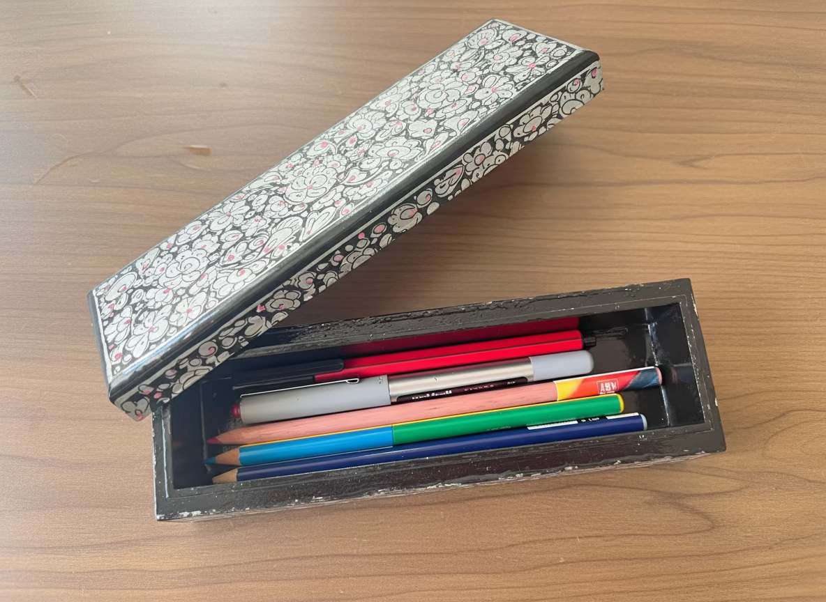Decorative Papier Mache Kashmiri Hand painted Pencil Box - pencil case with pens and pencils
