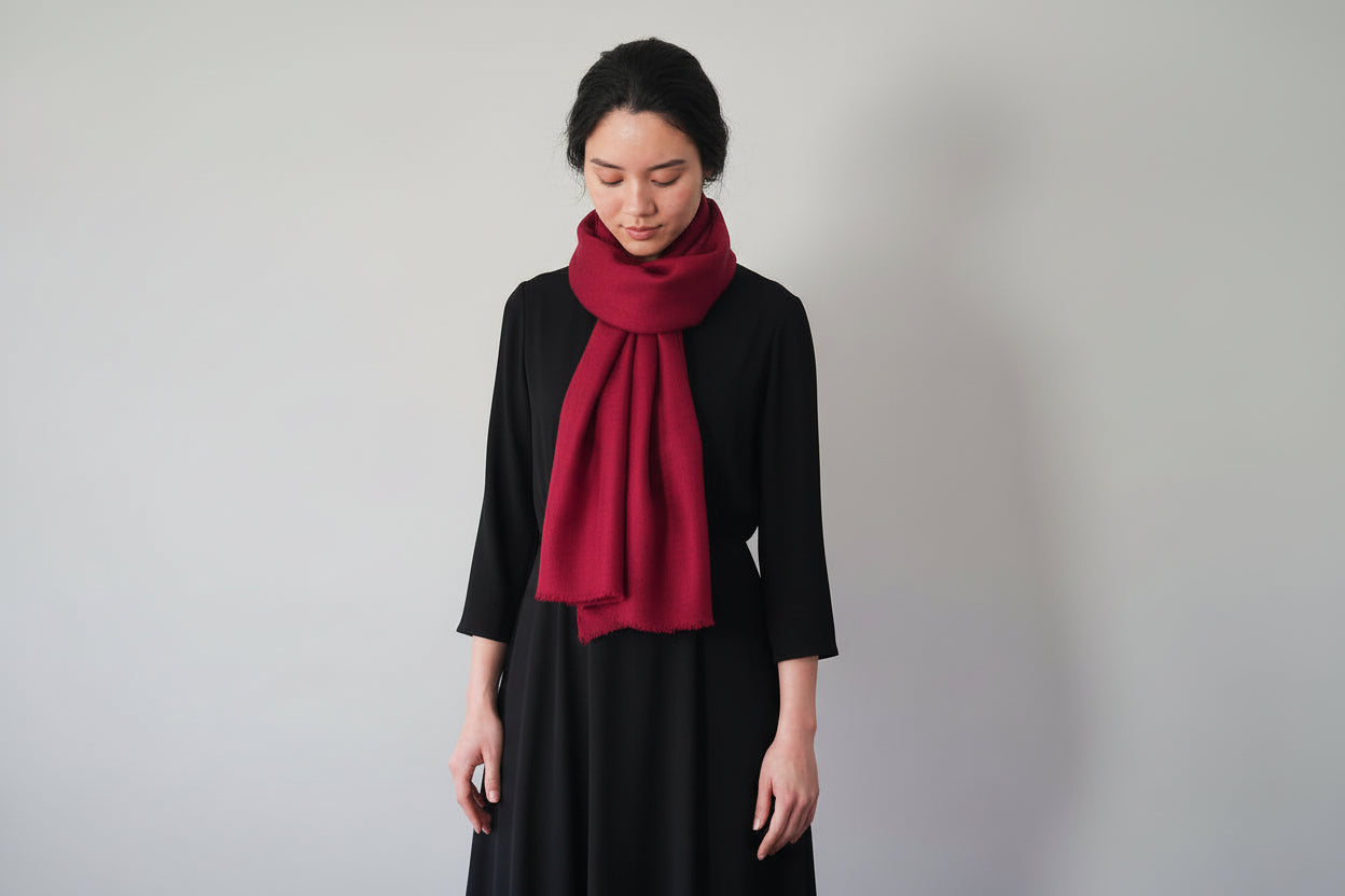 Red Pashmina Scarf on woman