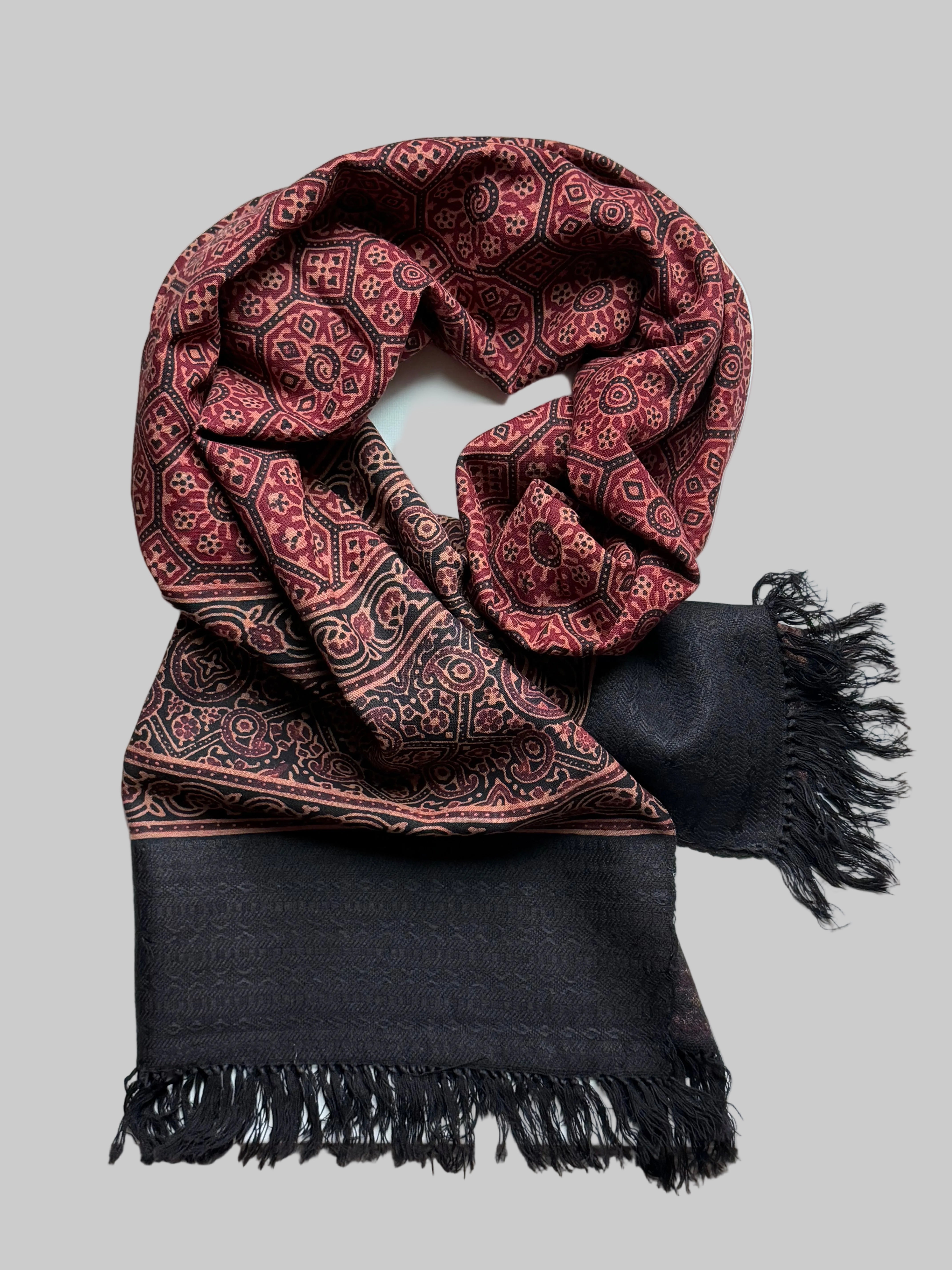Red and Black Ajrakh fine wool scarf