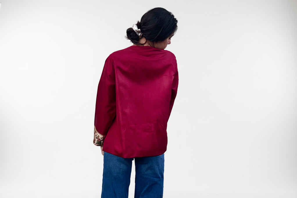 Red silk jacket one of a kind back side