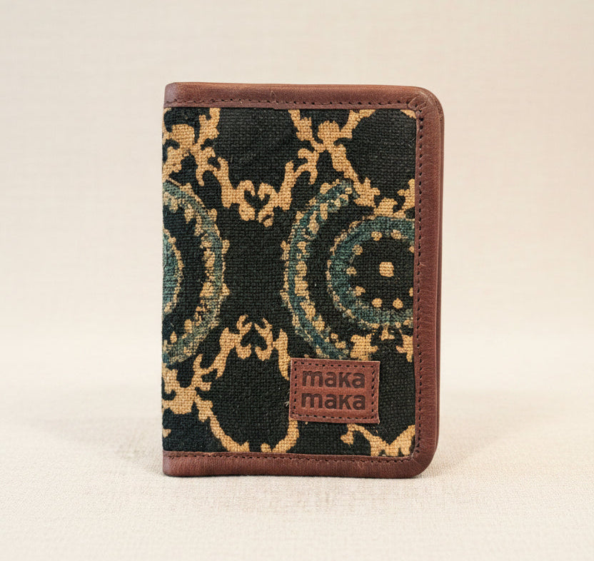 Royal - Block printed passport holder - closed - with genuine leather trim and logo