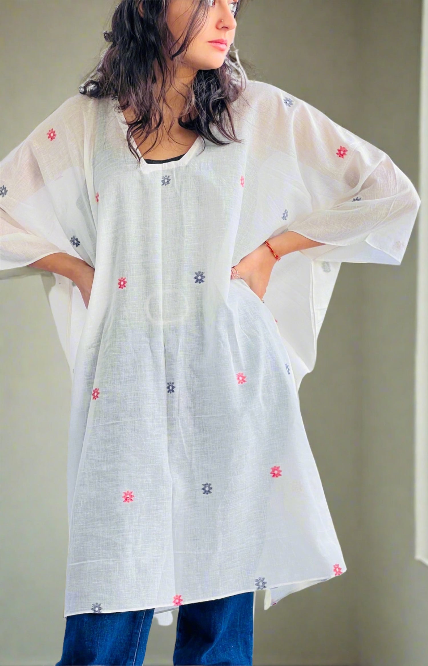 Snowflake Jamdani Kaftan/Coverall