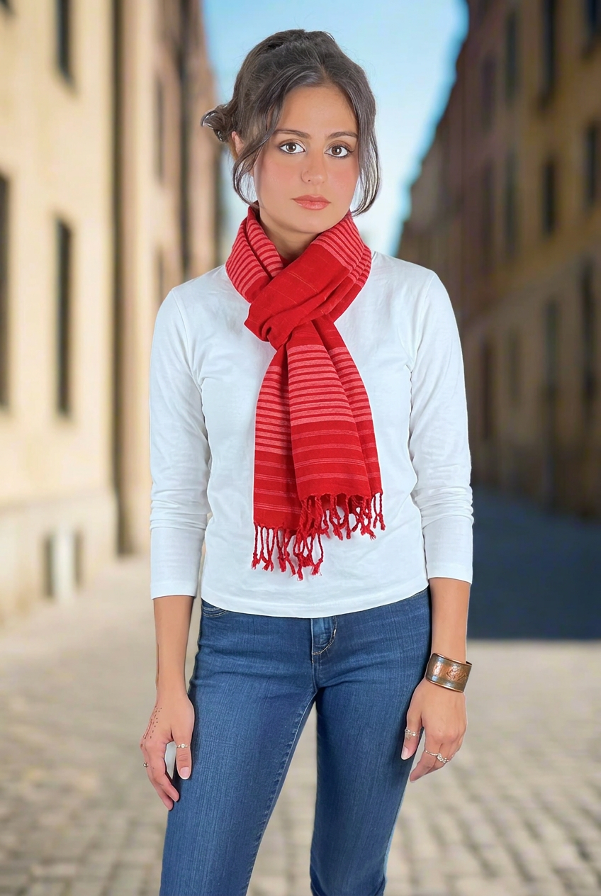 Scarlet Peace Silk & Cotton Scarf (Cruelty free Silk)