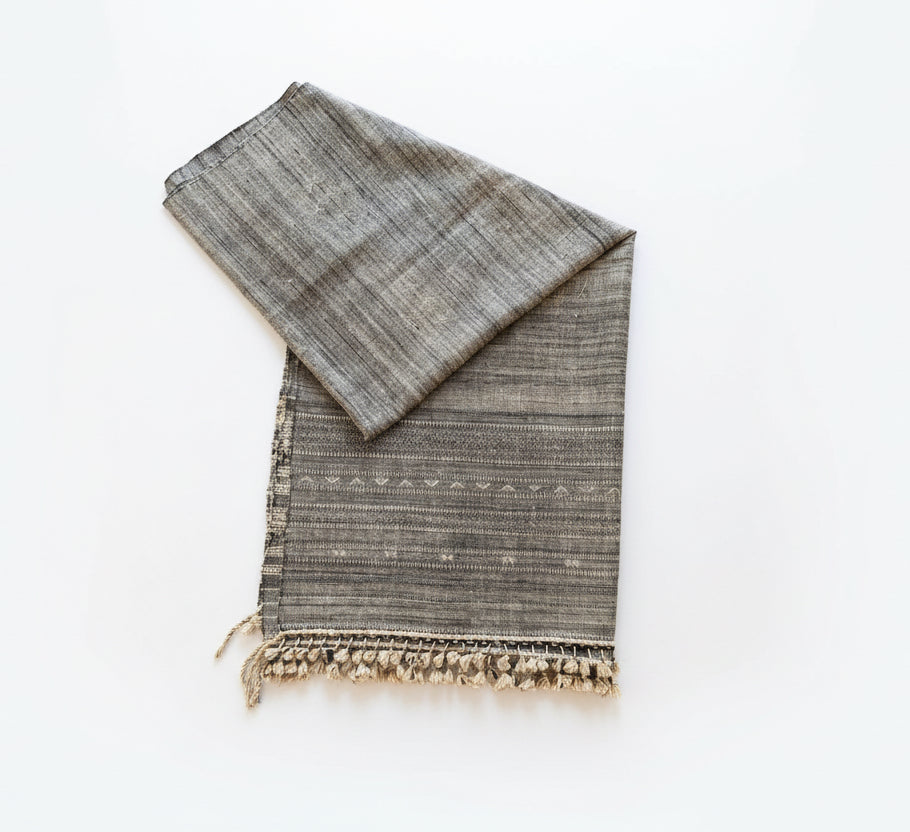 Vegan Silk-wool handwoven Jalboota throw-graphite color