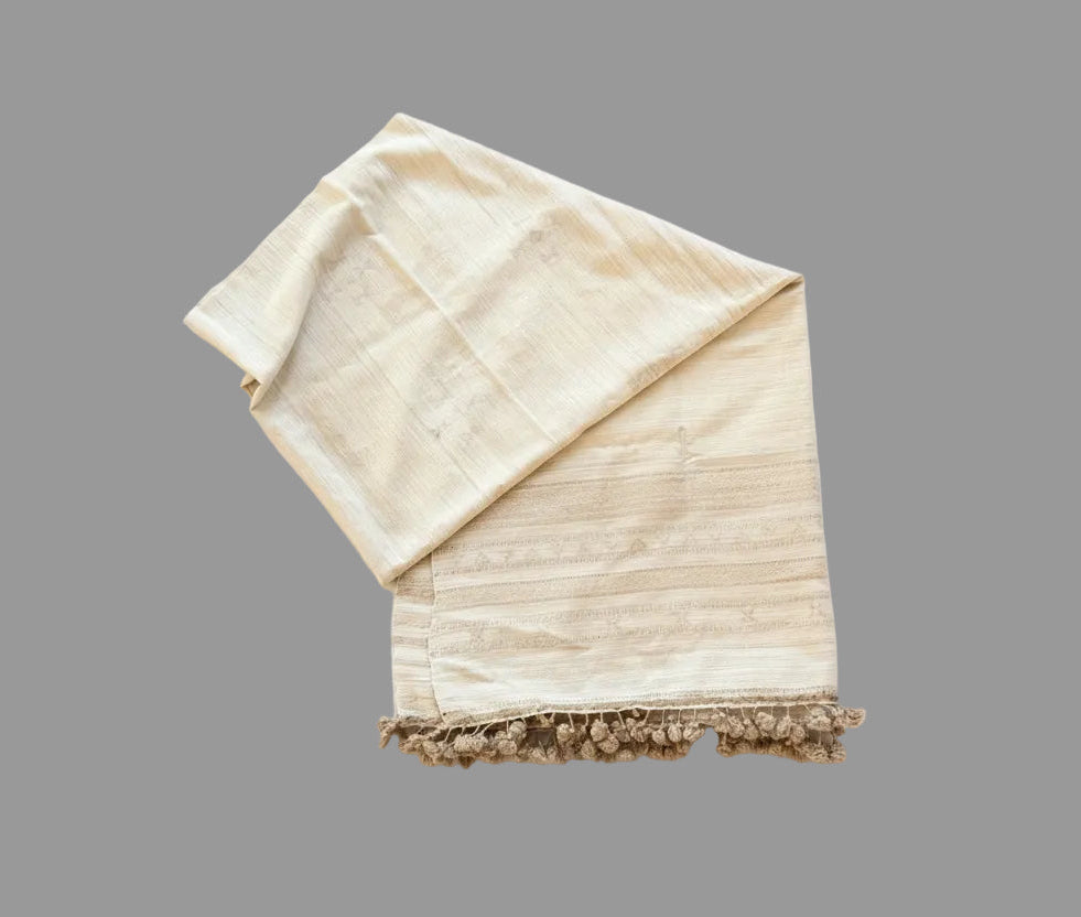 Vegan Silk-wool handwoven Jalboota throw-off-white color