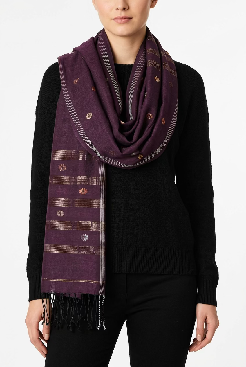 Zari Floral Boota Luxury Jamdani Muslin Scarf
